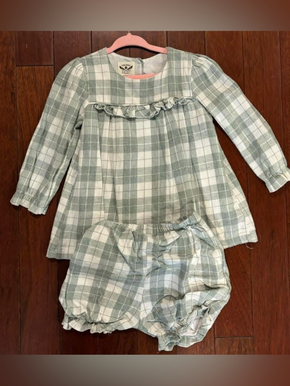 Plaid Ruffle Yoke Kids Pajama Set - Sage/White